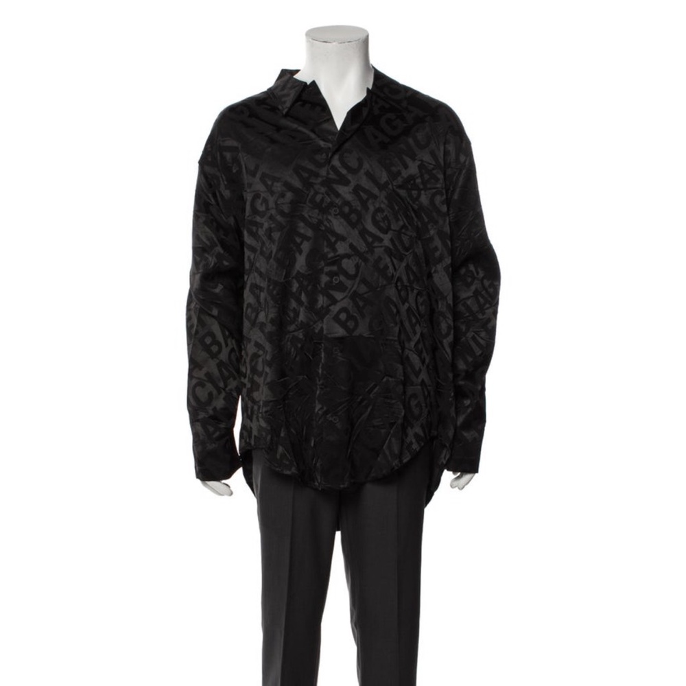 Balenciaga Black Logo Woven Shirt - Size IT 37